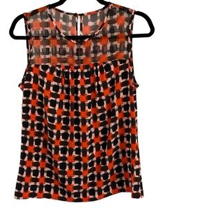 Kate Spade Silk Semi Sheer Back Keyhole Geometric Pattern Blouse Top Size 8